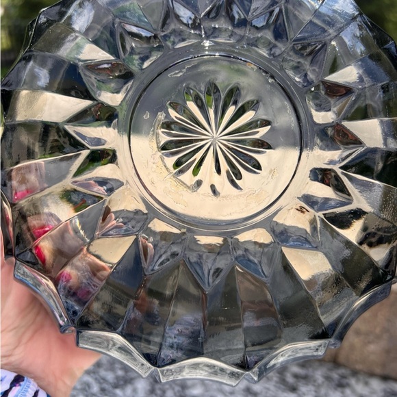 Vintage blue glass serving bowl Anchor Hocking Smokey grey blue - Picture 3 of 5